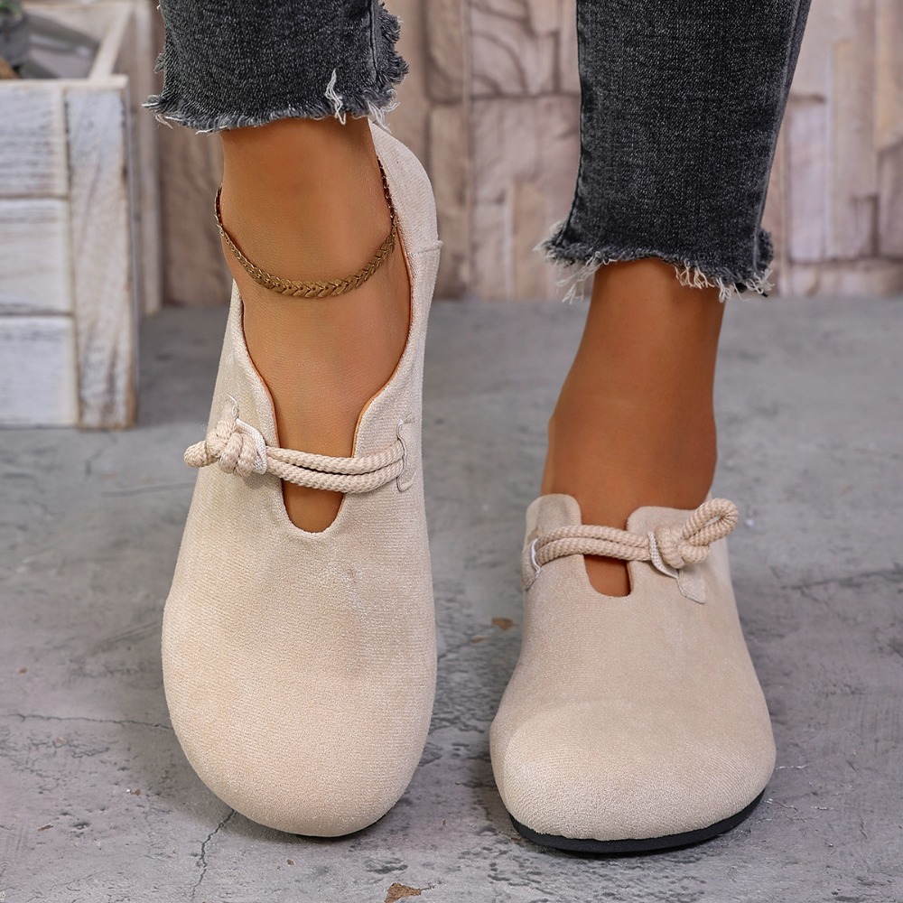 Heels - 여성용 플랫 로퍼, 둥근 앞코, 끈으로