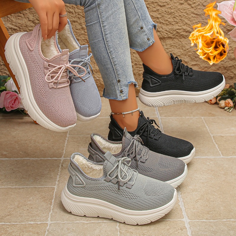 Knit Fabric Lace Up Sneakers - 2027년 여성용 아웃도어 워킹 스니커즈, 통기성이
