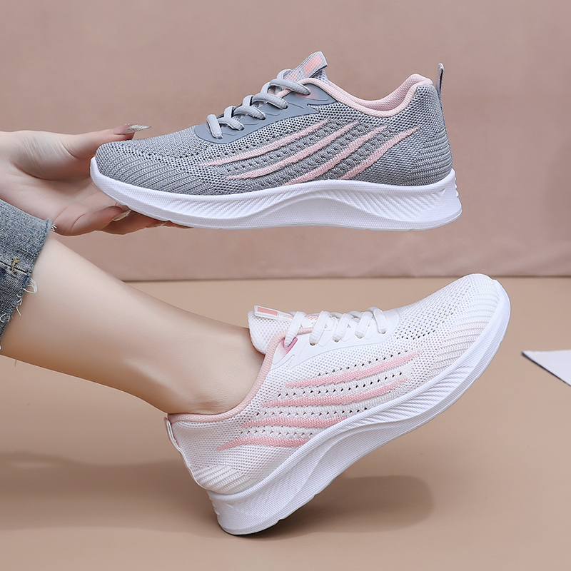 여성용 가을용 메쉬 소재 캐주얼 스니커즈, 통기성이 좋 - Knit Fabric Lace Up Sneakers 리뷰 및 가격