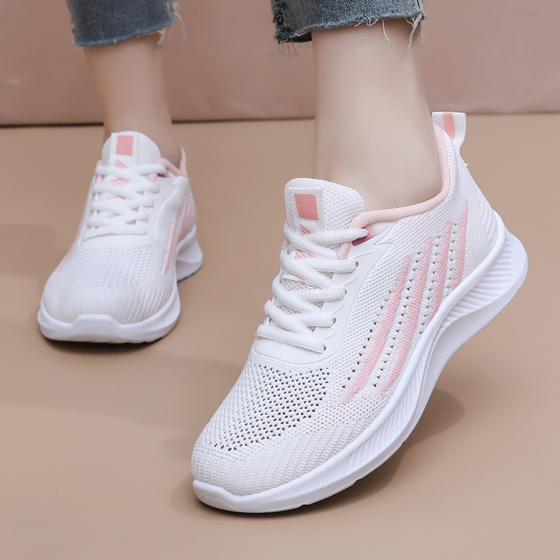 여성용 가을용 메쉬 소재 캐주얼 스니커즈, 통기성이 좋 - Knit Fabric Lace Up Sneakers 리뷰 및 가격